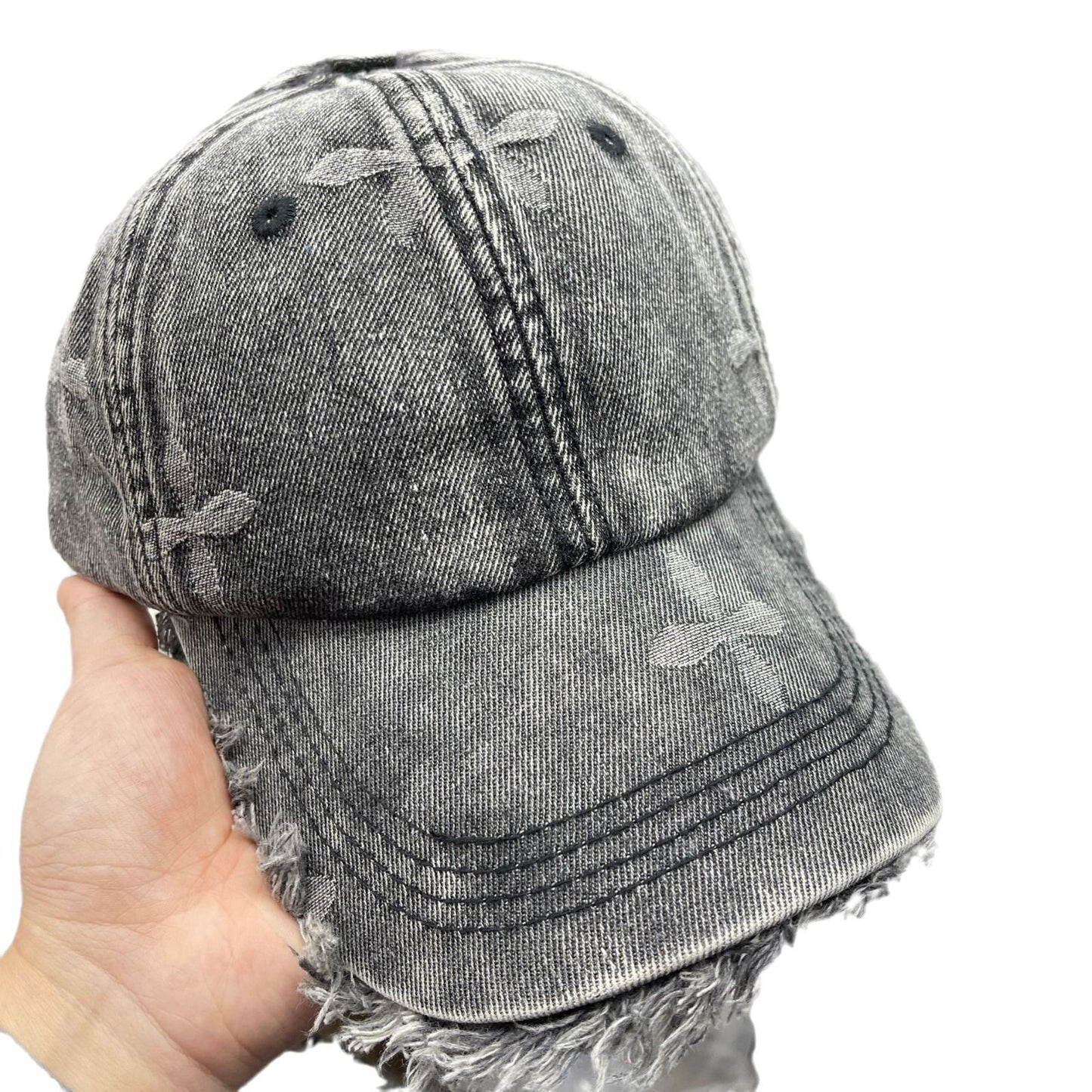 Damen Gealterte Denim Fransen Baseball Cap Brehn