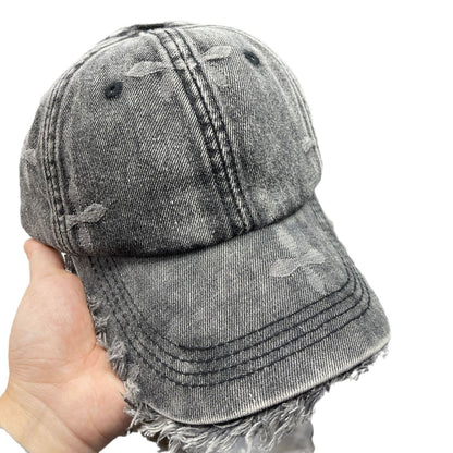 Damen Gealterte Denim Fransen Baseball Cap Brehn