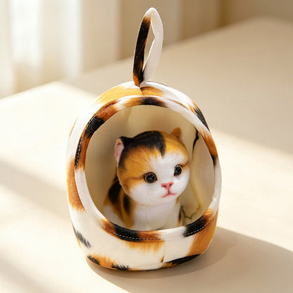 Mini Plüsch Calico Katze im Plüschhöhle Nest mit Hängebügel Brehn