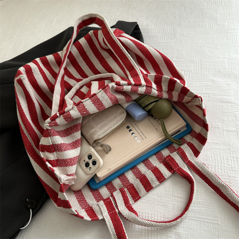 Langlebige gestreifte Canvas Strandtasche