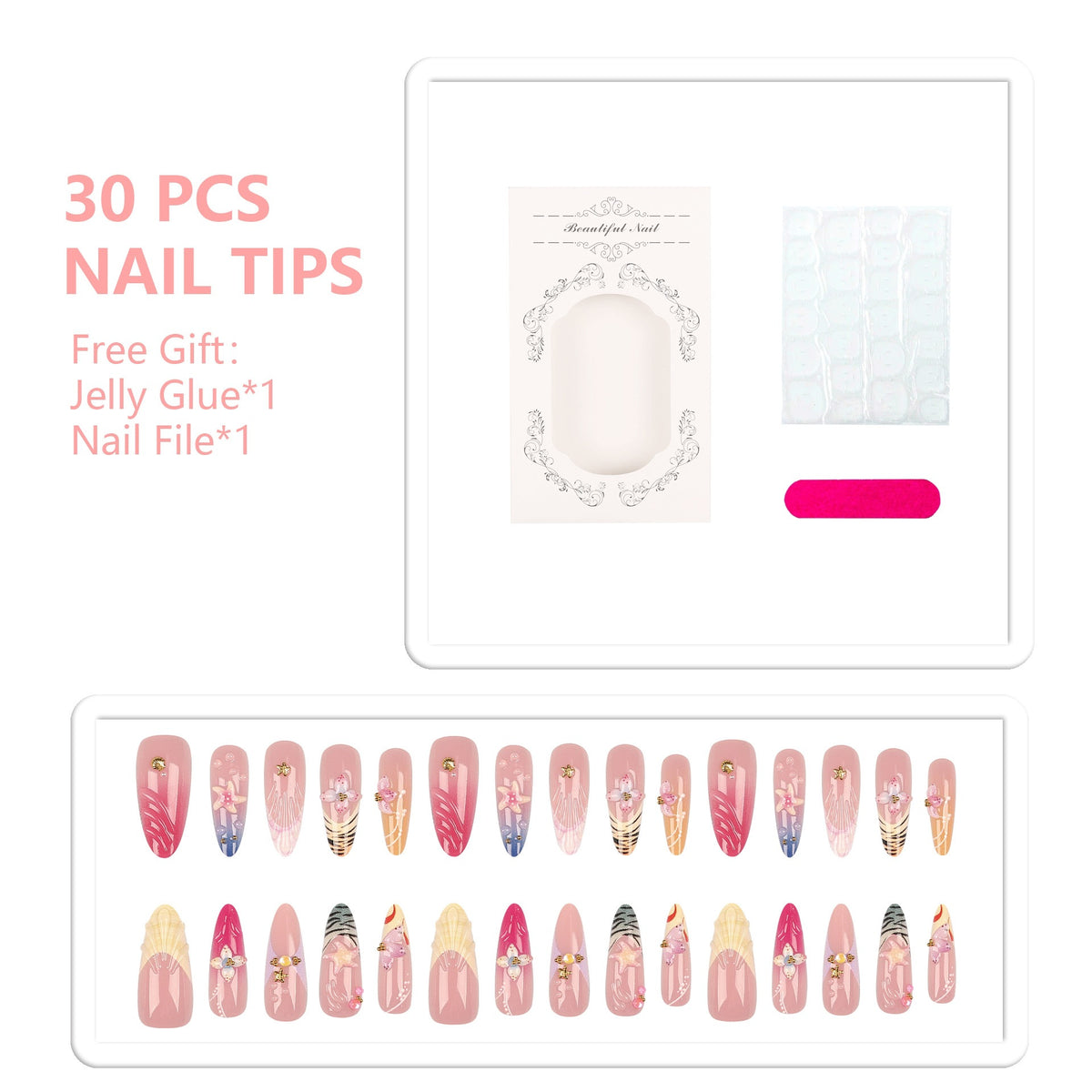 Künstlerisches Floral Press-On Nagelset