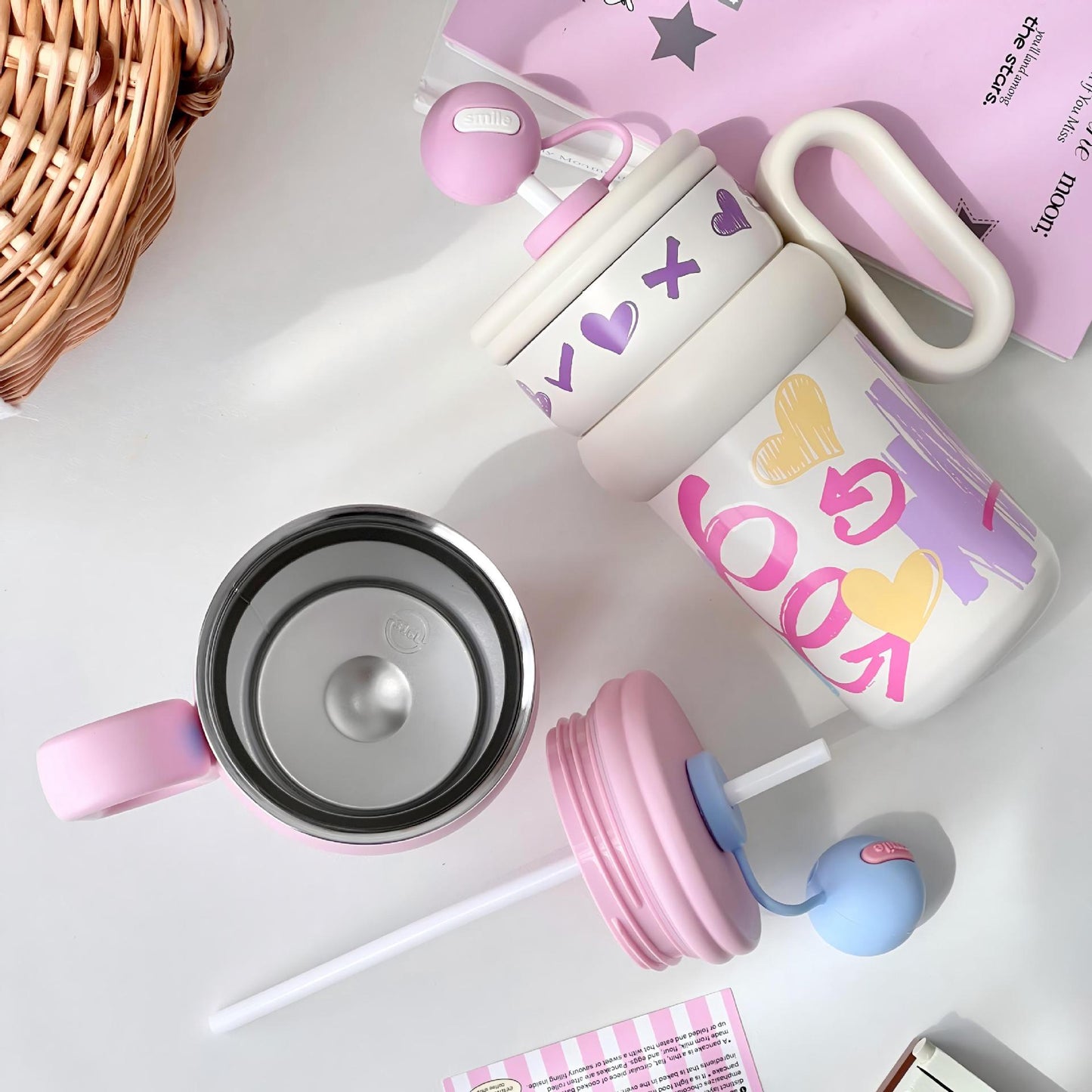 Damen Kinder-Trinkbecher mit integriertem Strohhalm und verspieltem Design Brehn