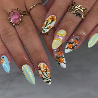 Künstlerische Zitrus-Themen Press-On Nagelkunst Brehn