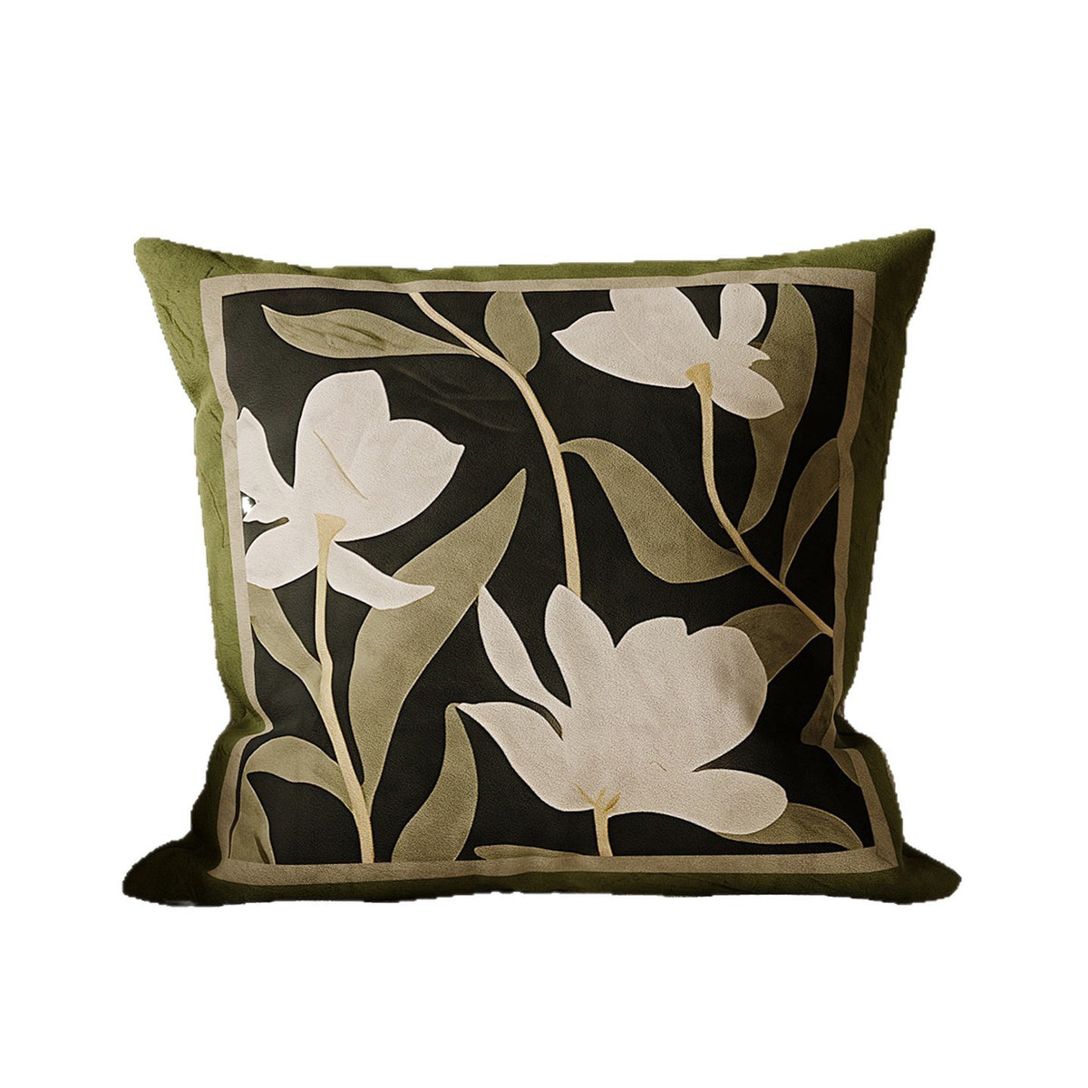Square Suede-Texture Botanical Print Cushion Cover with Concealed Zipper