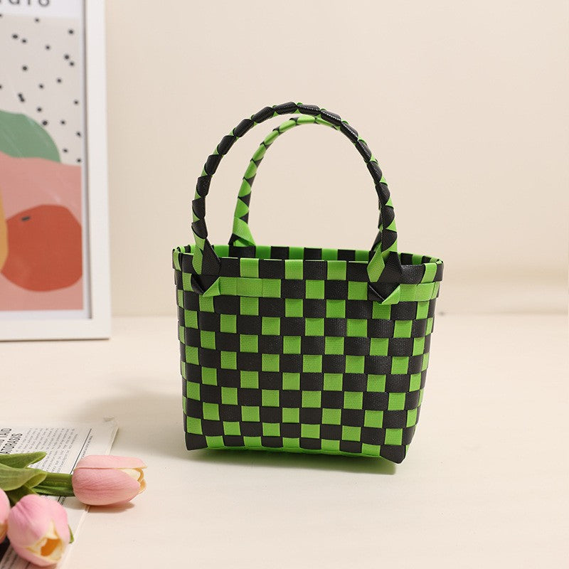 Damen Handtasche aus geflochtenem Kunststoff mit fröhlichem Muster Brehn