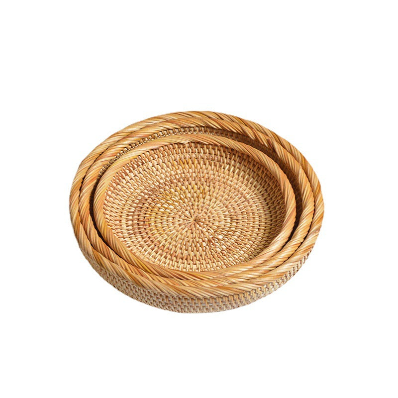 Runde Servierplatte aus geflochtenem Rattan Brehn