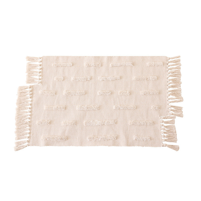 Gewebter Vorleger im Boho-Minimalstil mit kontrastiertem Tufting und Baumwollfransen Brehn