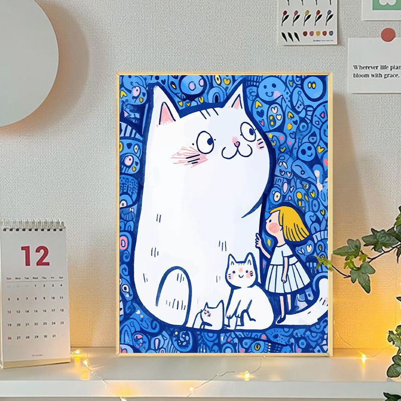 Verspielte Katzen- und Mädchenillustration Leinwandkunst Brehn