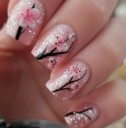 Floral Glitter Nagelkunst Brehn
