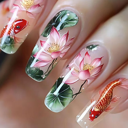Künstlerische Seerose und Koi Fisch Nagelkunst Brehn