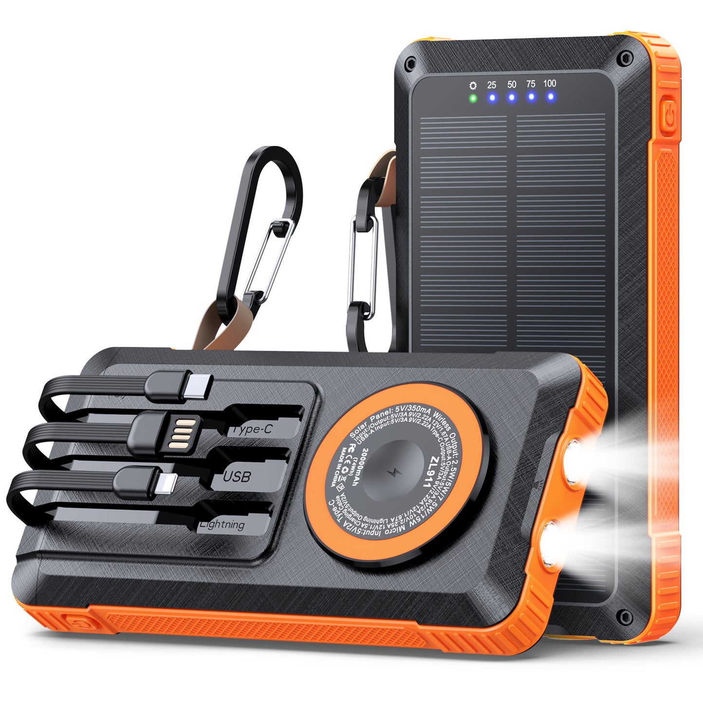 Solar Powerbank mit Multifunktionalem LED-Licht und Integriertem Ladekabel Brehn