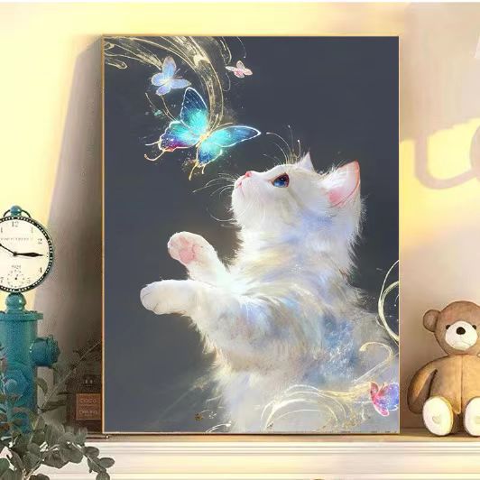 Verzaubernder Katzen- und Schmetterlings-Kunstdruck Brehn