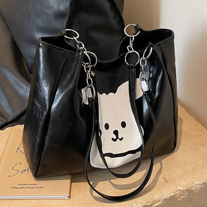 Süße Bärenprint-Faux-Leder-Hobo- Tasche