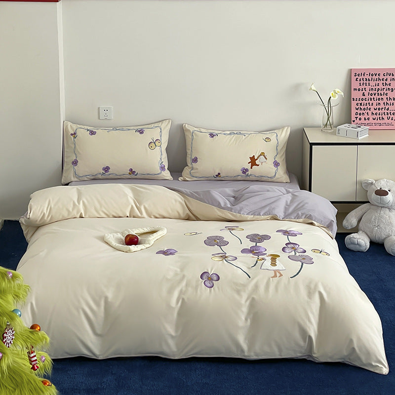 Kinder-Bettwäsche-Set mit appliziertem Teddybär und Gebäckmotiv