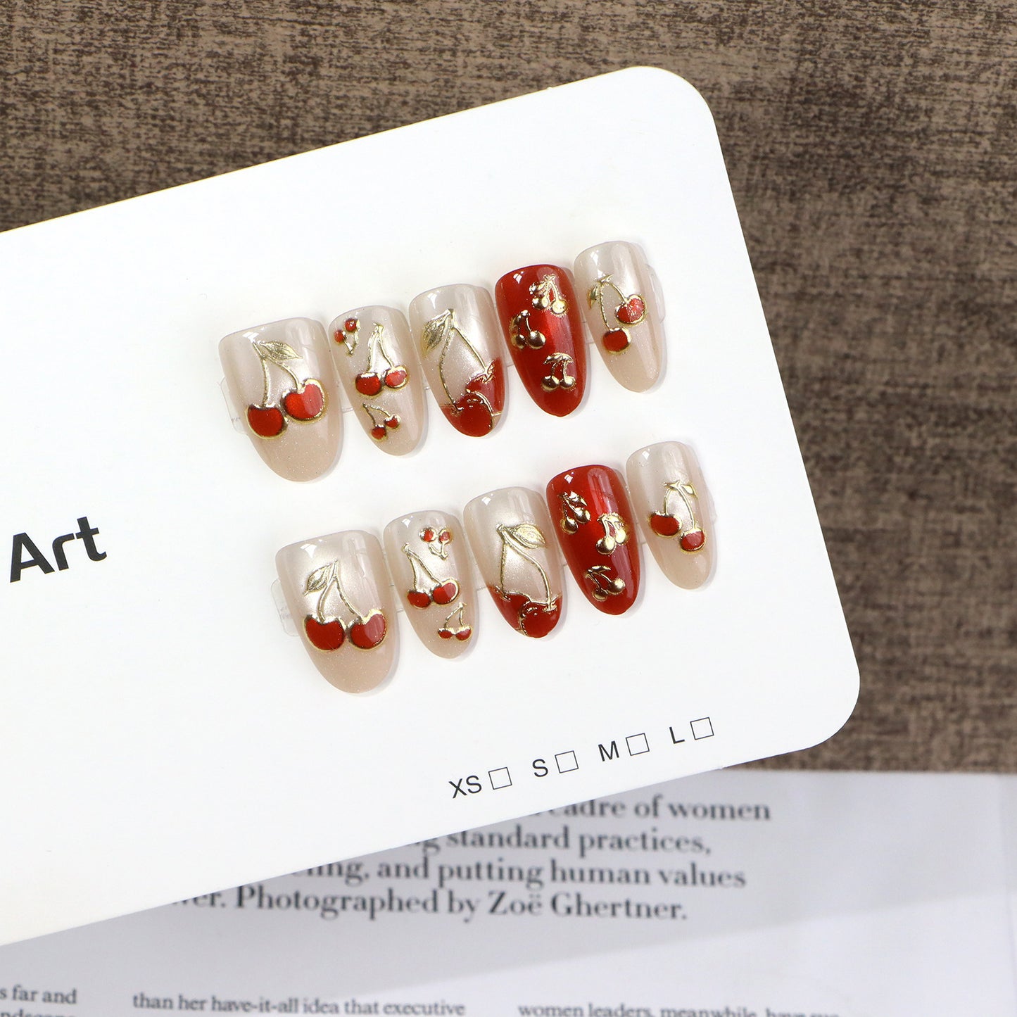 Künstlerisches Kirsch-Thema Press-On Nail Set Brehn