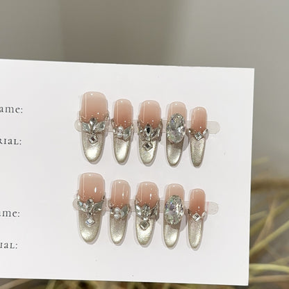 Glänzendes, mit Strass verziertes Press-On-Nagel-Set