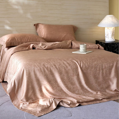 Luxus Jacquard Blattmuster Sateen Bettwäsche-Set mit verdezippertem Reißverschluss