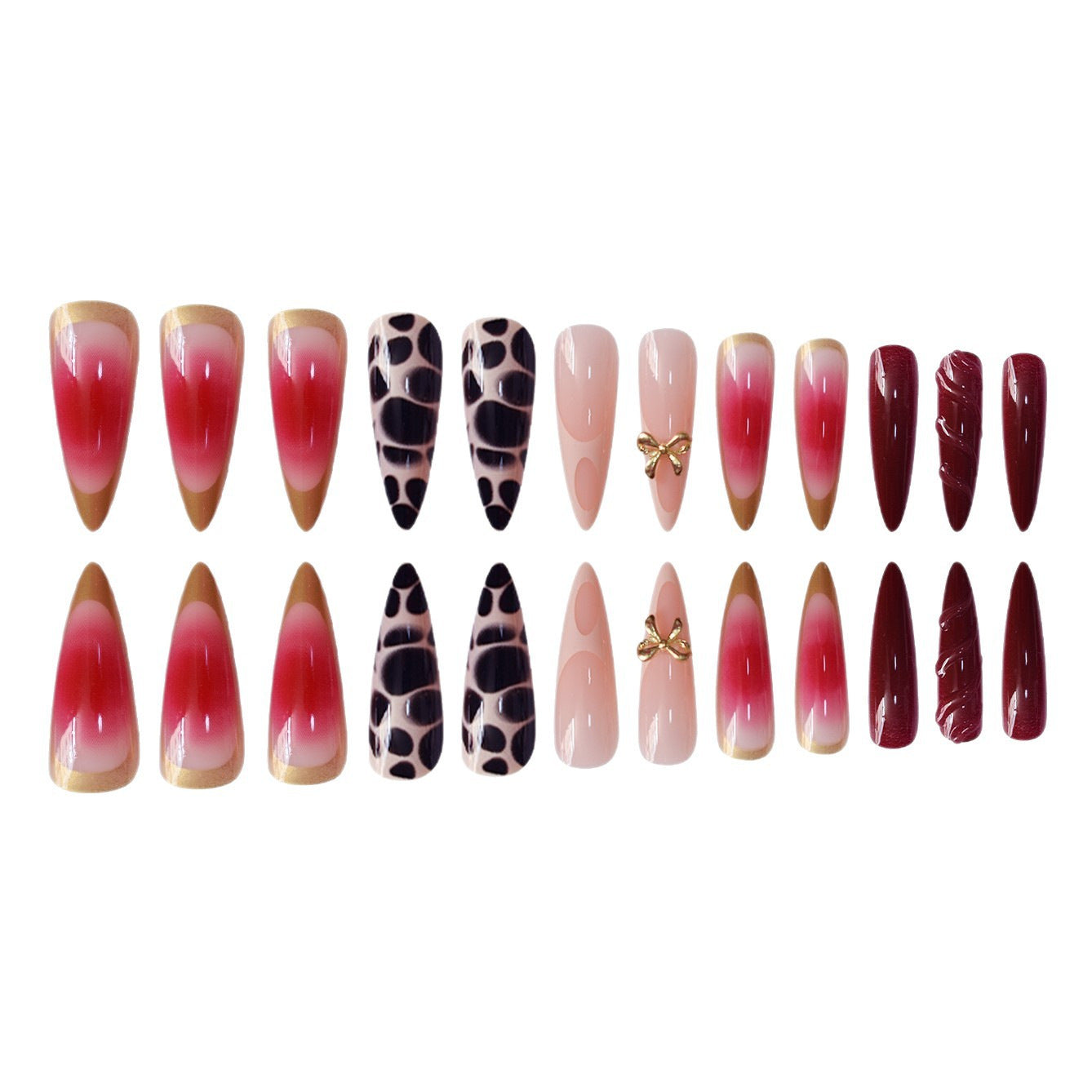 Künstlerisches Stiletto Press-On Nagelset mit einzigartigen Akzenten Brehn