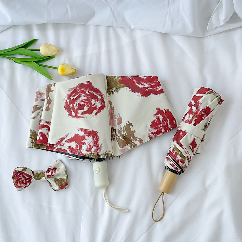 Damen Automatischer Faltregenschirm mit Blumenmuster Brehn