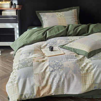 Umkehrbare Baumwollsatin Bettbezug Set mit Patchwork Akzent Kissenbezügen