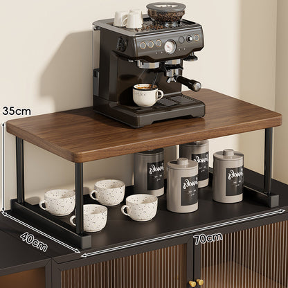 Zwei-Ebenen-Thekenkaffee-Station-Regalaufsatz mit Walnuß-Top und Metallrahmen