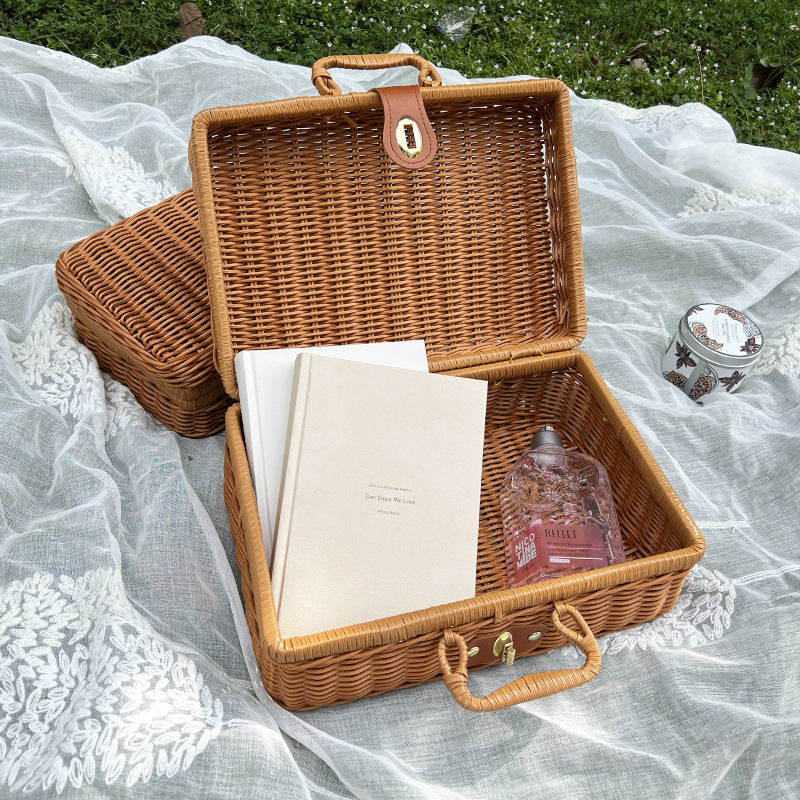 Vintage Rattan Aufbewahrungstruhe Brehn
