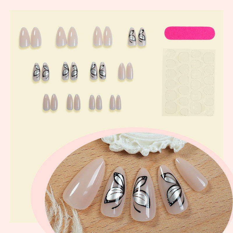Künstlerisches Press-On-Nagelset mit elegantem Schmetterlingsdesign Brehn