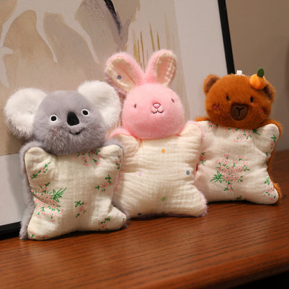 Plüsch-Hase Musselin-Decke mit Kunstfellkopf, sternförmiges Kuschelkissen & Aufhängeschlaufe Brehn