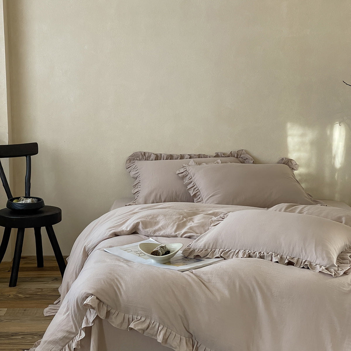 Elegantes Baumwoll-Bettwäsche-Set mit Volant und weichem Percale-Finish