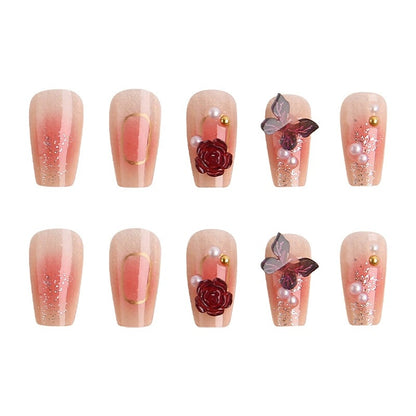 Blumenverziertes Press-On Nagelset