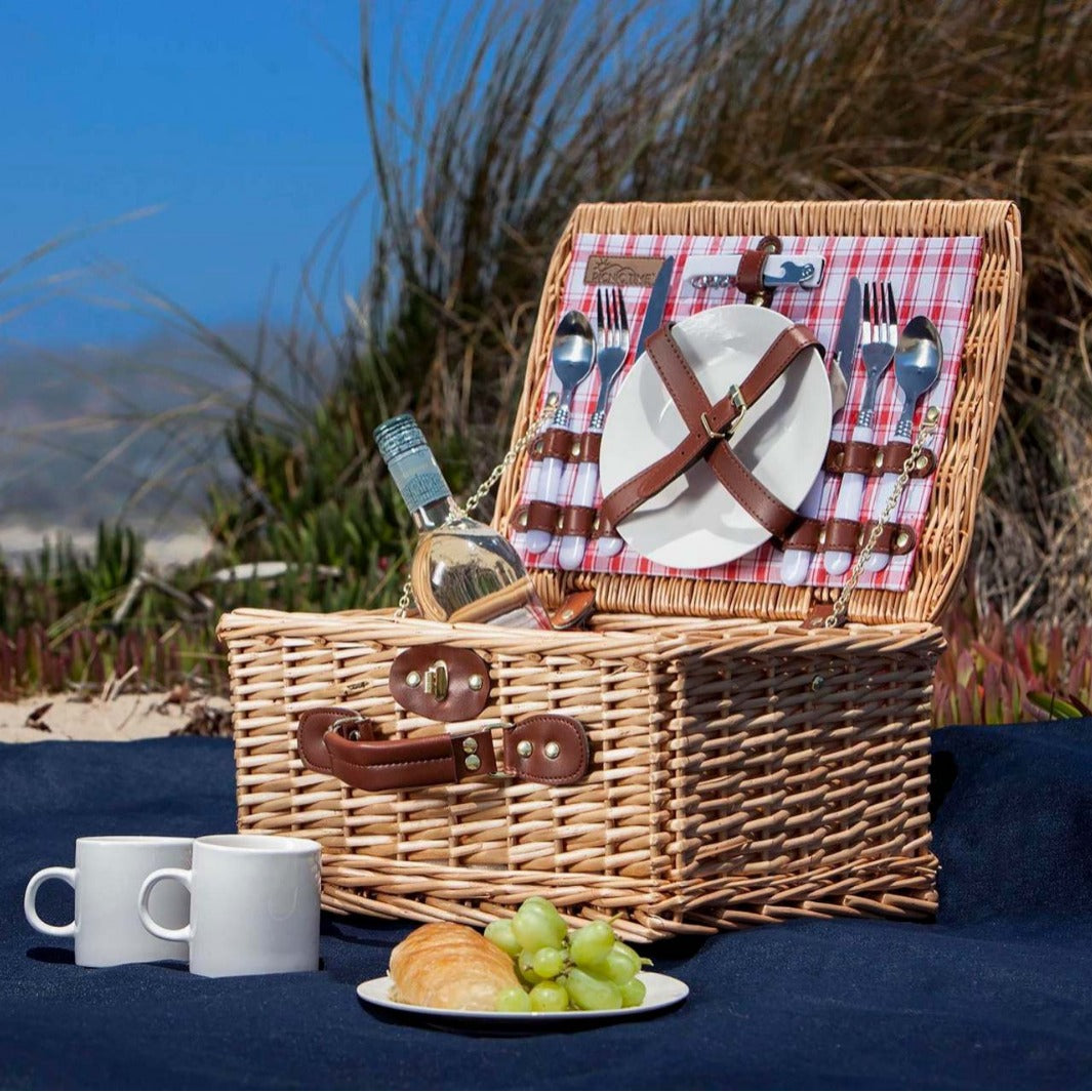 Damen Picknickkorb mit integriertem Geschirrset und dekorativem Innenfutter Brehn