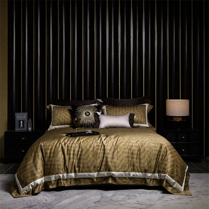 Luxus Satin Leopard-Print Bettbezug Set mit Kontrastbesatz