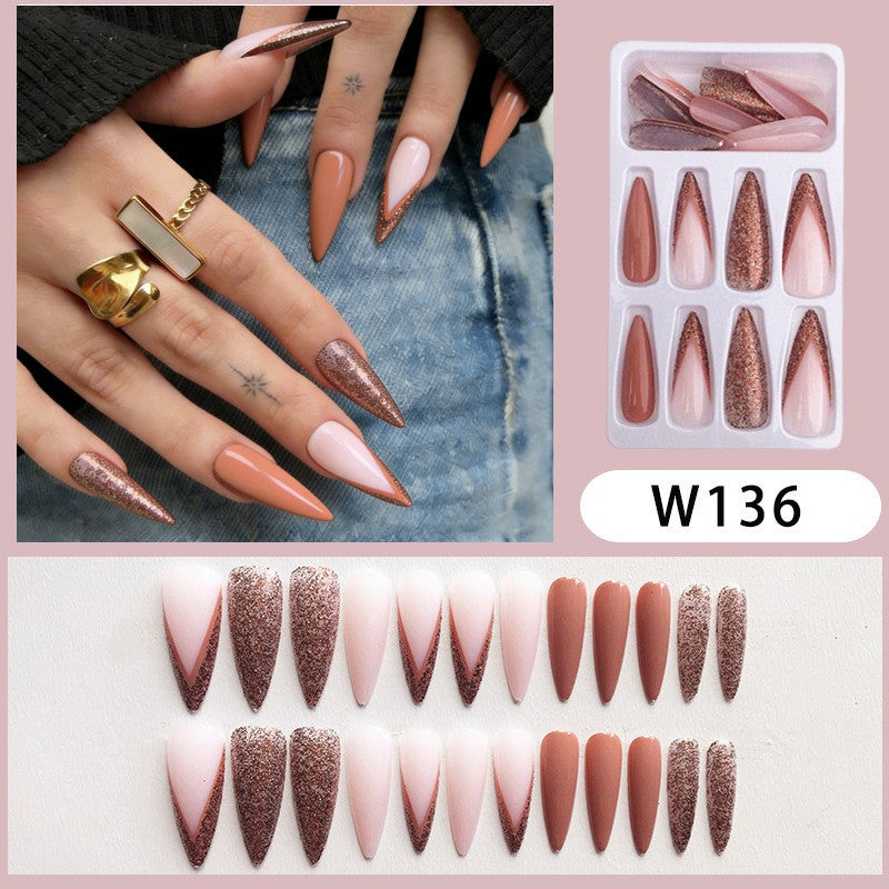 Stiletto-förmige Press-On-Nagelset mit Glitzerakzenten