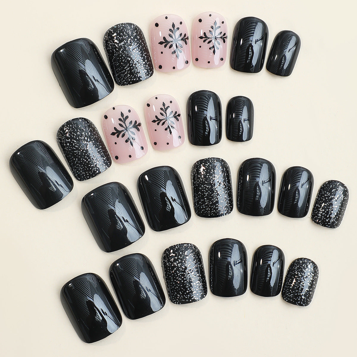 Stilvolles Press-On Nagelkunst-Set mit dekorativem Glitzer und floralen Designs Brehn