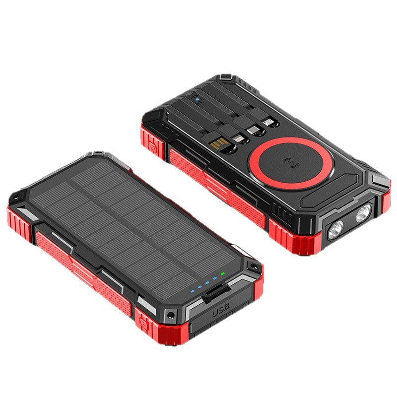 Robuste Solar-Powerbank mit Multifunktionalem Ladekabel und Integriertem Qi-Ladegerät Brehn
