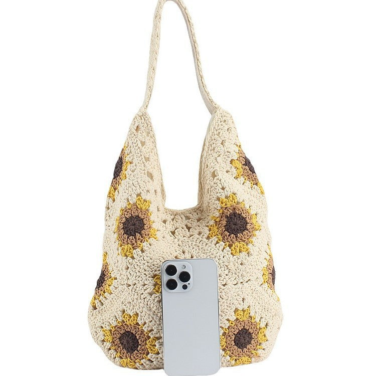 Handgefertigte Häkel Tasche mit Sonnenblumenmuster Brehn