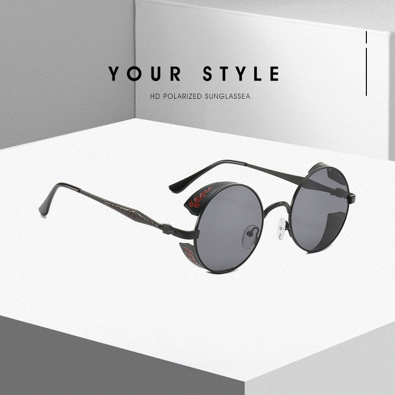 Damen runde Sonnenbrille mit luxuriösem Goldrahmen und dekorativen Elementen Brehn