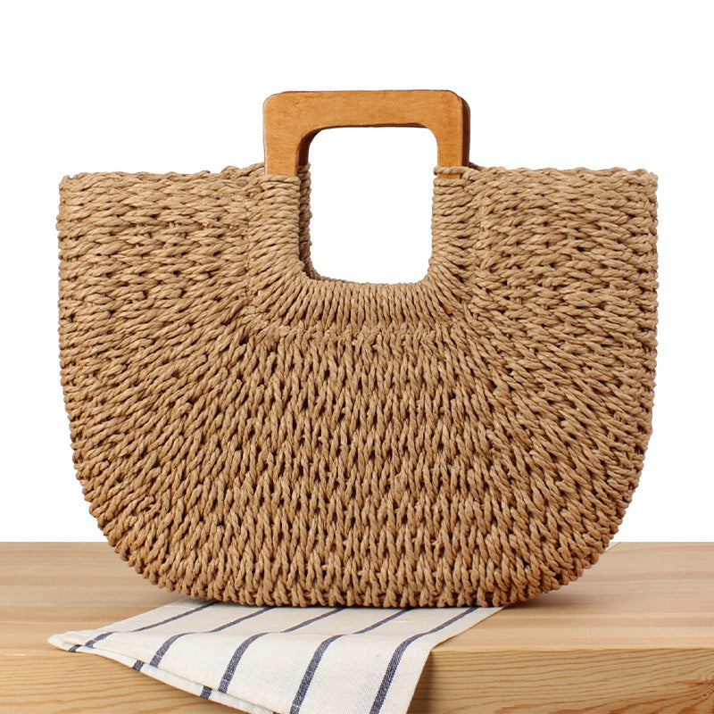 Handgefertigte Strohtasche mit Holzgriff Brehn