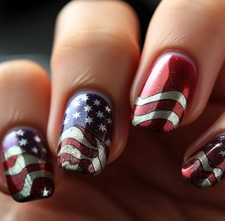 Patriotisches Glitzer-Gel-Nagelkunst Brehn