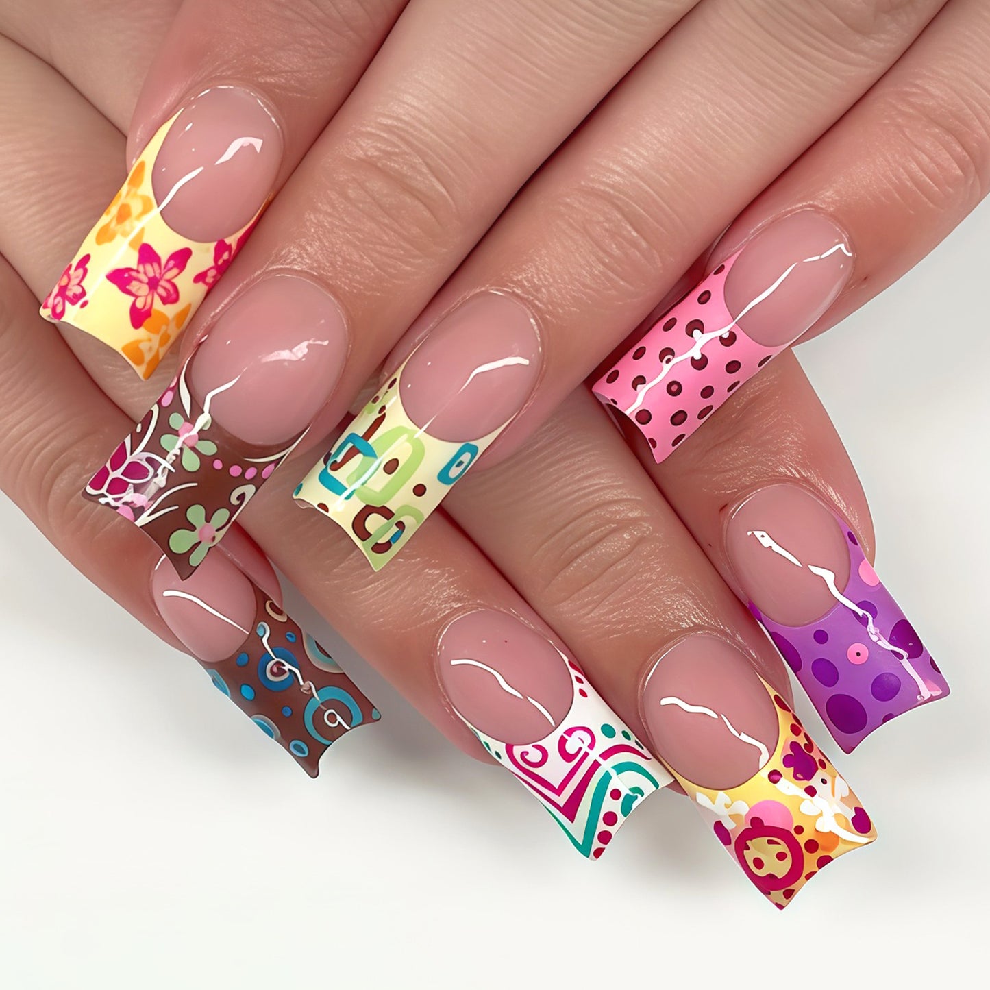 Dekorative lange Press-On Nagelkunst Tipps Brehn