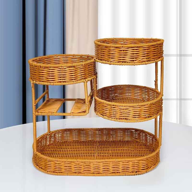 Unisex Rattan Ablage aus drei Ebenen Brehn