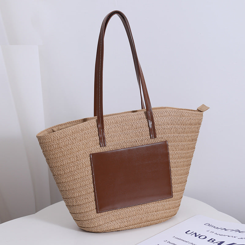 Damen Handgefertigte Tasche aus geflochtenem Naturmaterial mit eleganter Lederapplikation Brehn