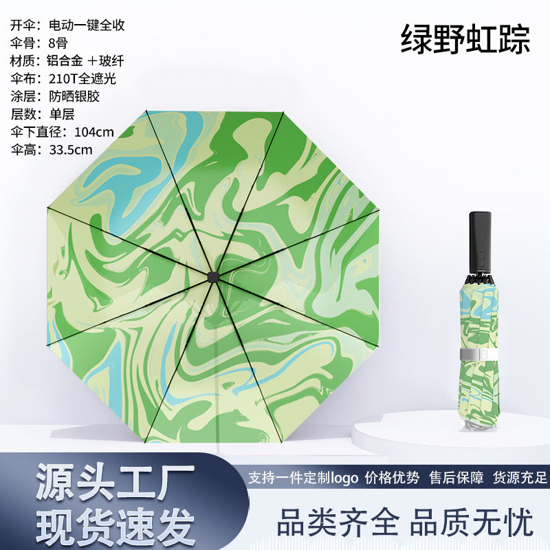 Damen automatischer Falt-Regenschirm mit marbled Design Brehn