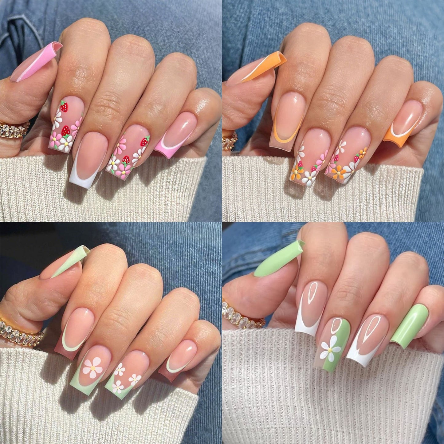 Dekoratives Floral Press-On Nagelkunstset mit 3D-Blumenakzenten Brehn