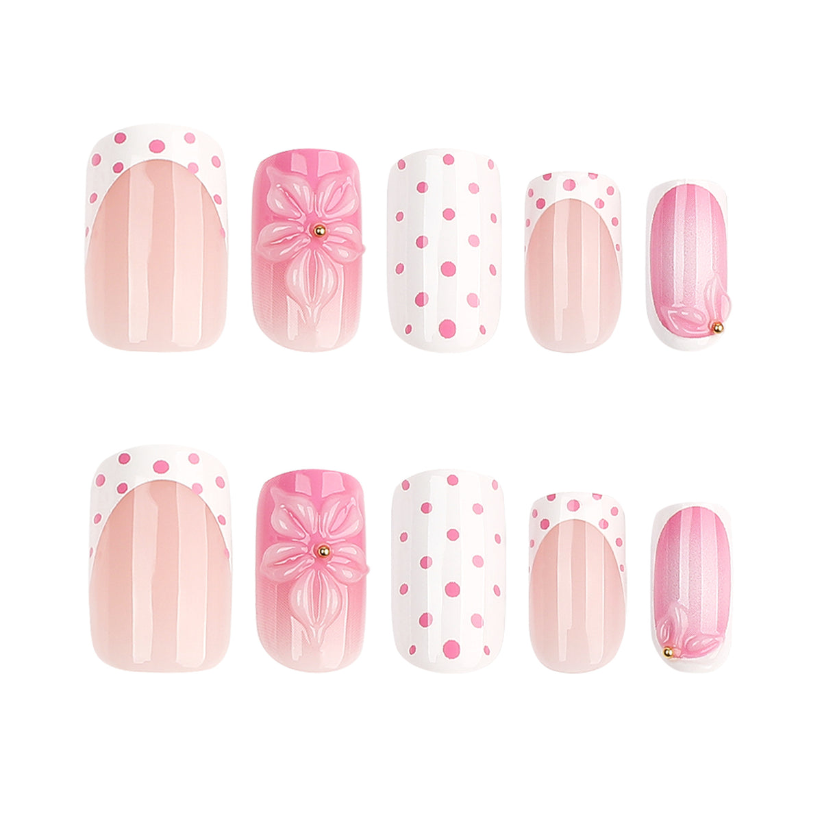 Künstliche Nagelkunst mit trendy Blumendekor und Punkten Brehn