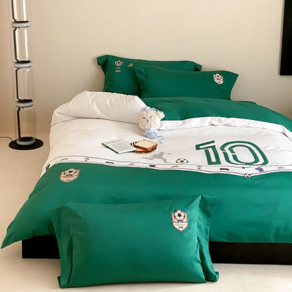 Kinder-Bettwäsche-Garnitur mit Fußball-Design, Nummern-Print und weichem Baumwollsatin