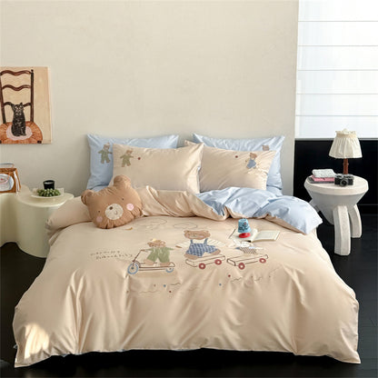 Kinder Cartoon Teddy Bettbezug Bettwäsche Set
