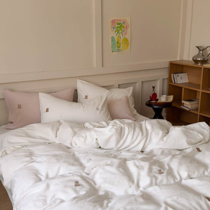 Bestickte botanische Baumwollsatin Bettwäsche Set mit Eckenbindern