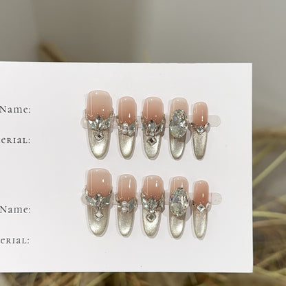 Glänzendes, mit Strass verziertes Press-On-Nagel-Set