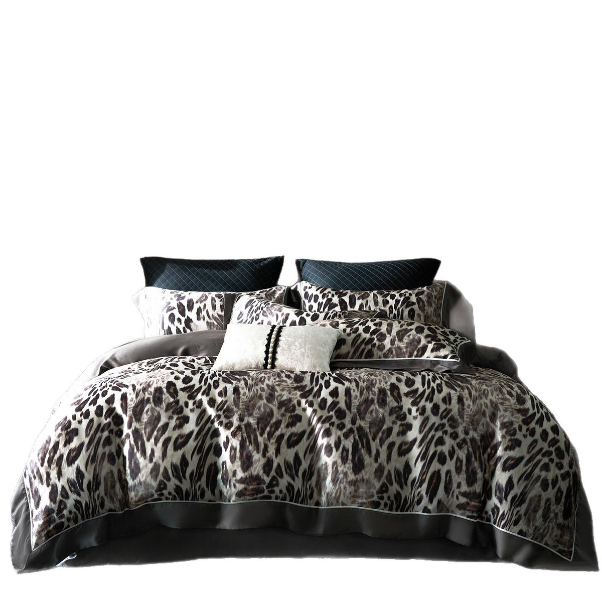 Luxuriöses Floral Satin Bettbezug-Set mit seidig-elastischer Oberfläche und gesticktem Rand